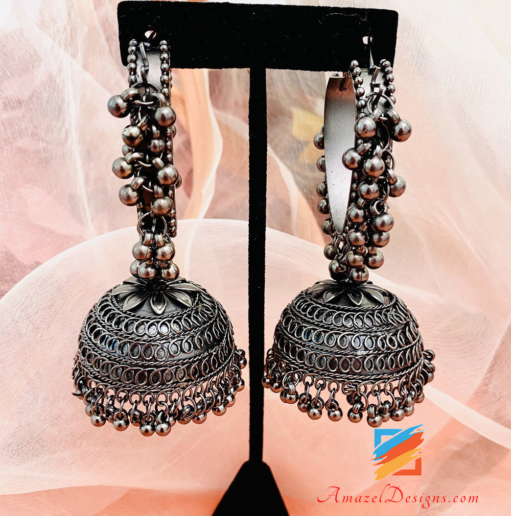 Shop Oxidised Black Metal Floral Jhumka Earrings Online at Best Price |  Cbazaar